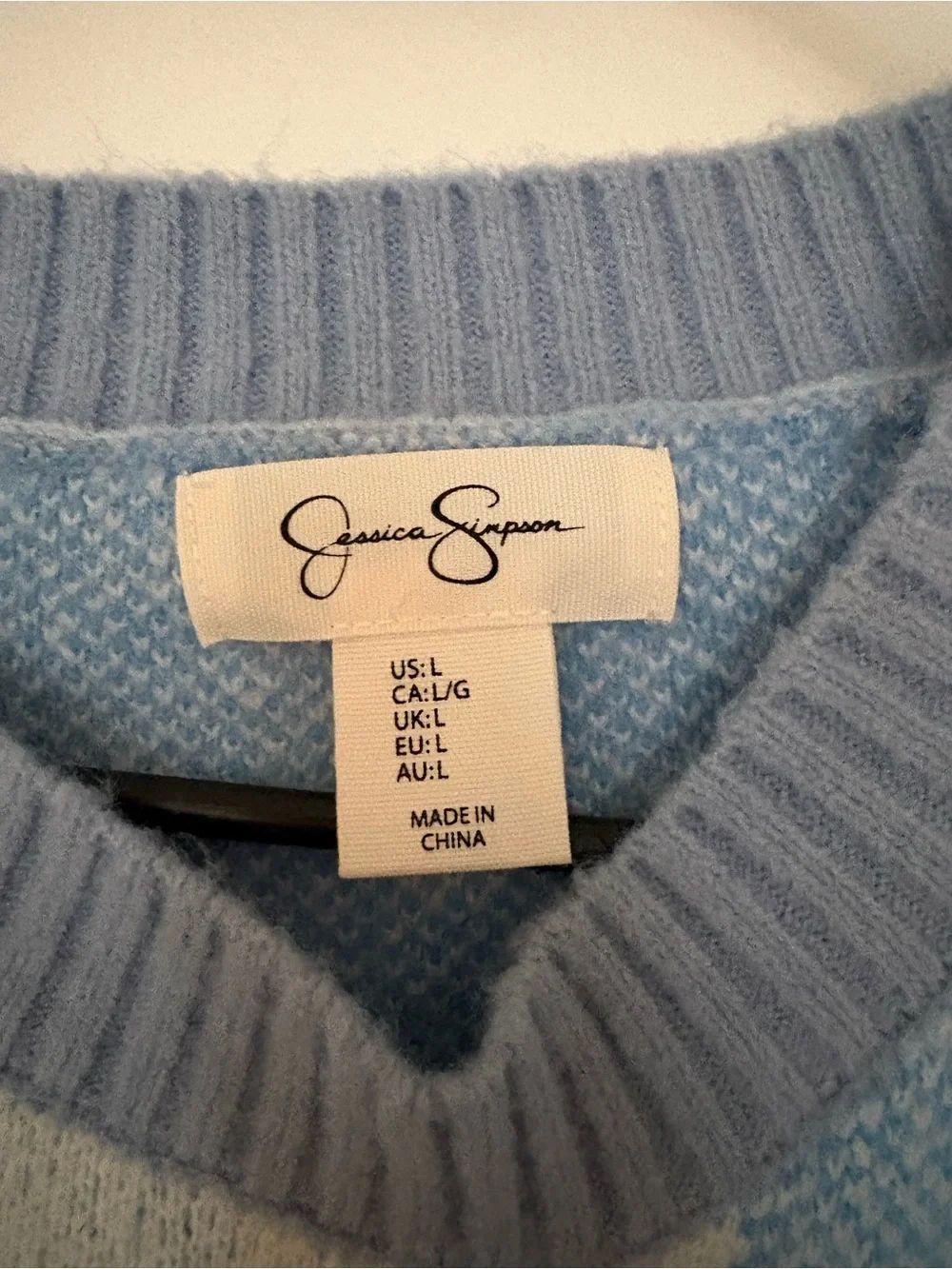 Jessica Simpson Blue Plaid Cropped Crewneck Sweater